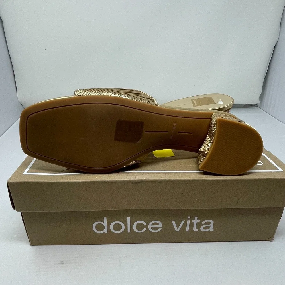 Dolce Vita Gold Woven Stella Brandy Deco Platform Heels Sandals New Size 9.5